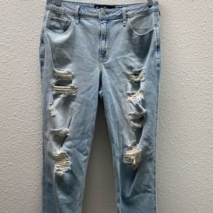 Curvy distressed high rise mom jeans